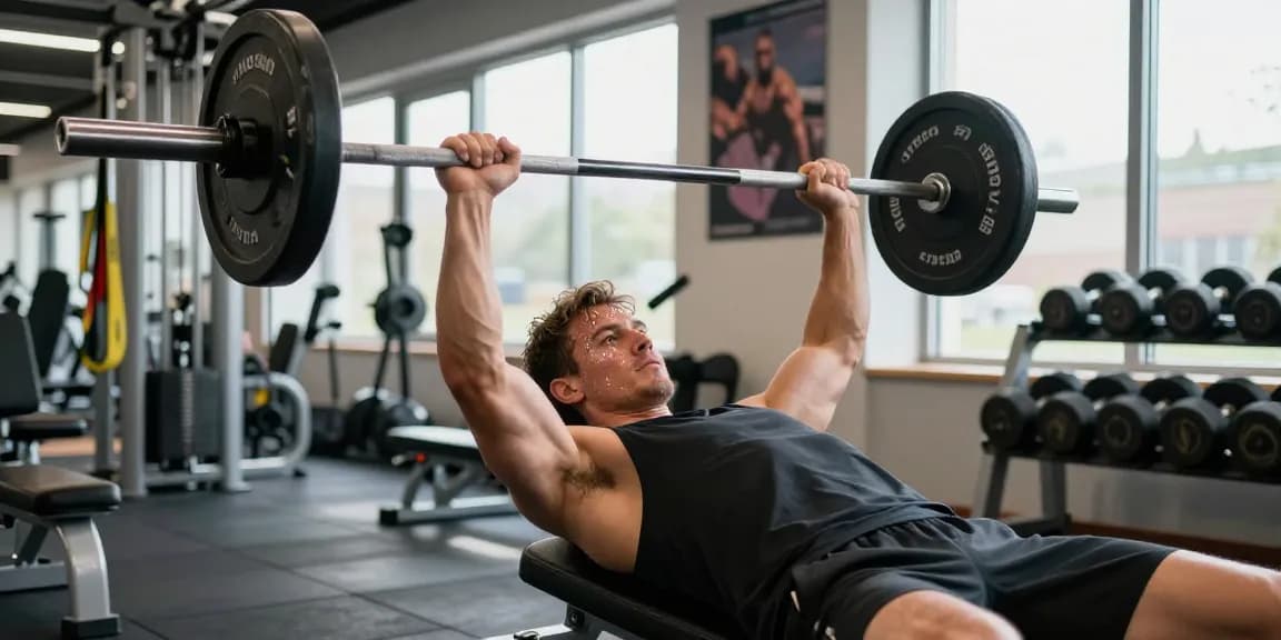 Anabolika Shop Deutschland Nutzer hebt Gewichte in einem Fitnessstudio und zeigt Krafttraining mit Fokus auf Körpertransformation.