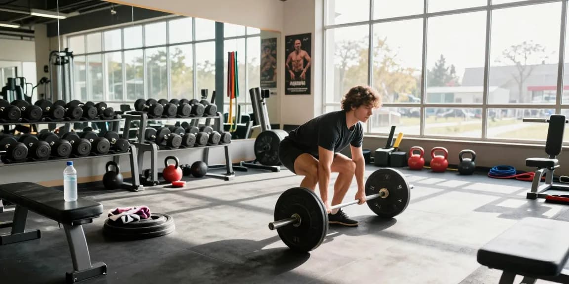 Anabolika Shop showcasing an athletic individual deadlifting in a bright fitness studio, demonstrating dedication to bodybuilding.