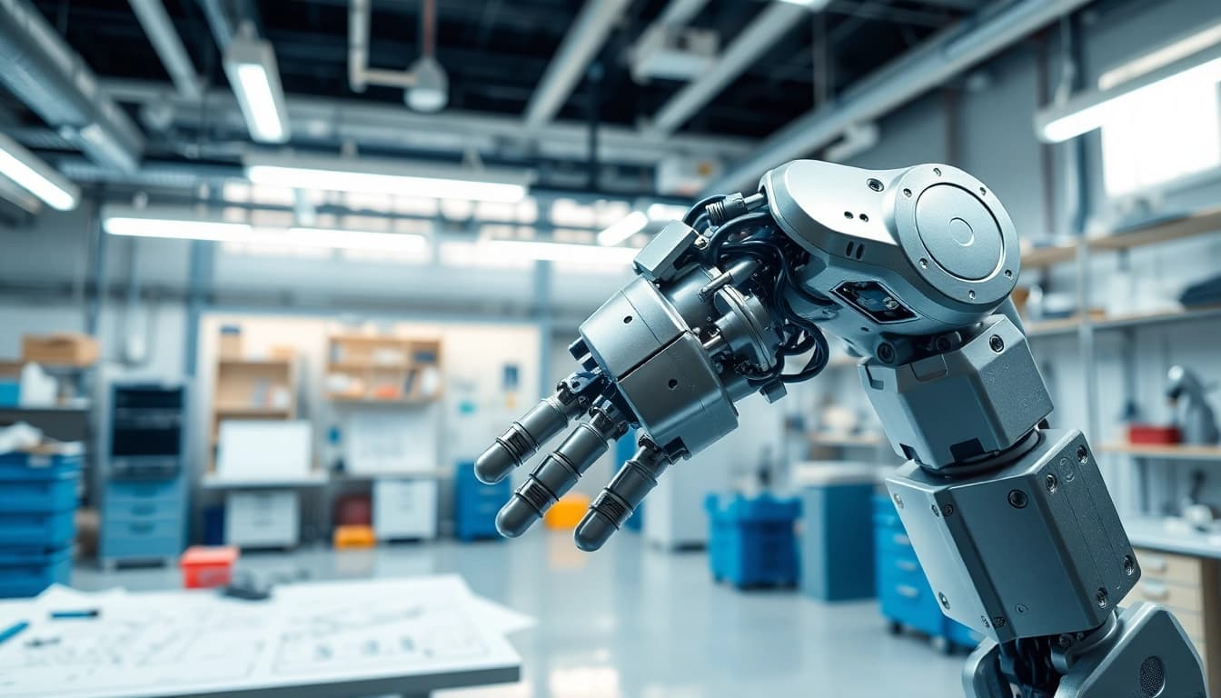 Botland präsentiert einen präzisen Roboterarm in modernem Labor mit klaren Details.