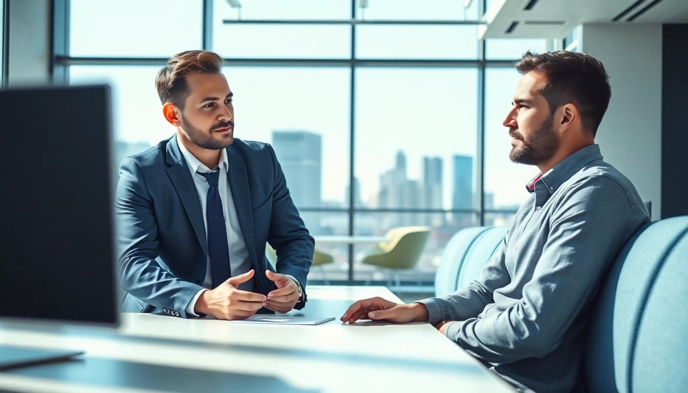 Headhunter Ingenieure meets with an engineer in a modern office setting