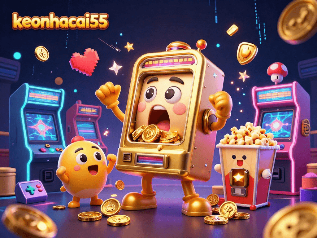 Experience the thrilling action with keonhacai55 in this vibrant casino scene featuring exciting slot machines.