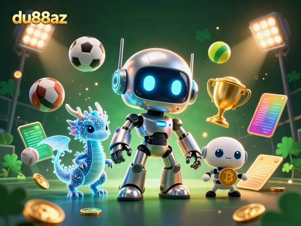 Experience the thrill of du88az with an electrifying 3D illustration showing a cyberpunk robot and dynamic sports elements.