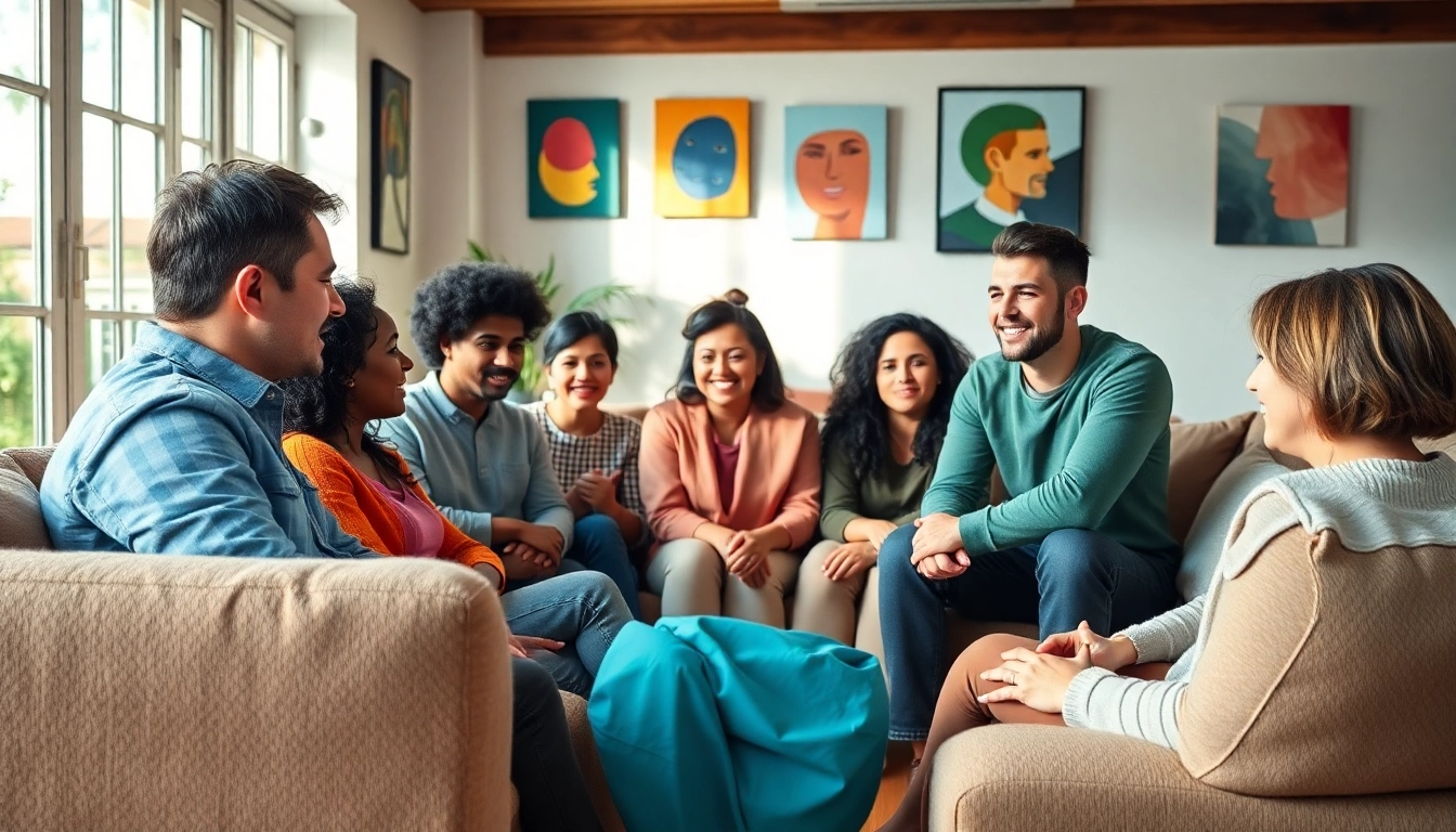 Promote mental health awareness in a cozy group discussion setting with diverse individuals.