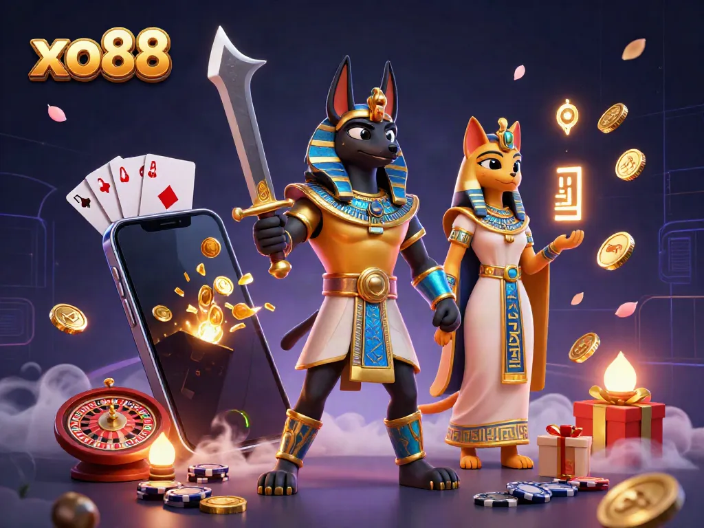 Experience exciting wins at xo88 with Anubis and Bastet in a vibrant casino scene.