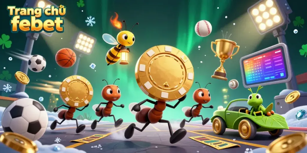 Engage in exciting moments at Trang chủ febet with a heist of giant poker chips and energetic sports action.