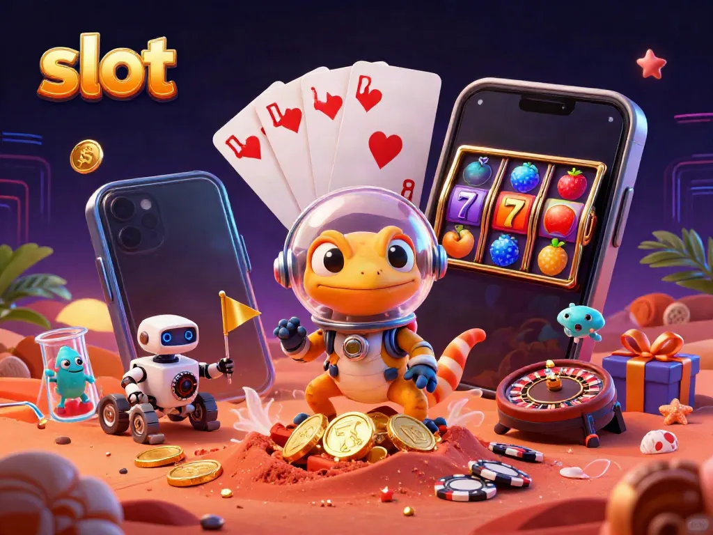 Engage with thrilling slot game activities in this vibrant Martian casino scene.