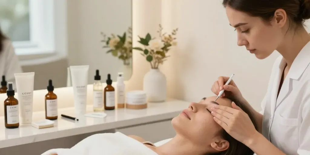 Augenringe abdecken mit der CCeye® Behandlung in einem modernen Schönheitssalon.