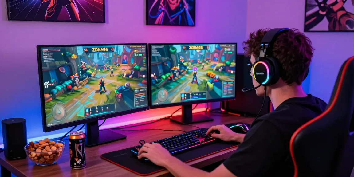 Gamer deeply engaged in ZONA66 online gameplay with vibrant setup and immersive environment.