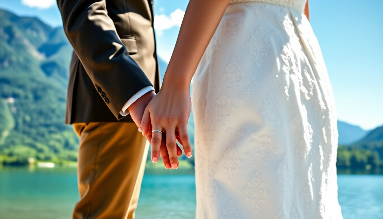 Hochzeitsfotograf Schliersee fängt ein romantisches Hochzeitspaar am malerischen See ein.