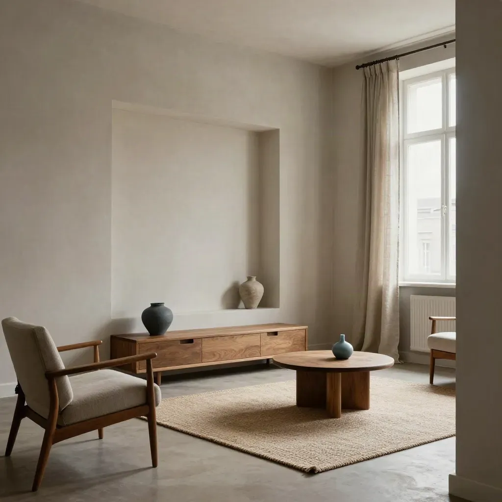 Helles Altbau-Wohnzimmer in Köln mit neuen Wandtönen, Leinenvorhang und Holzdetails.
