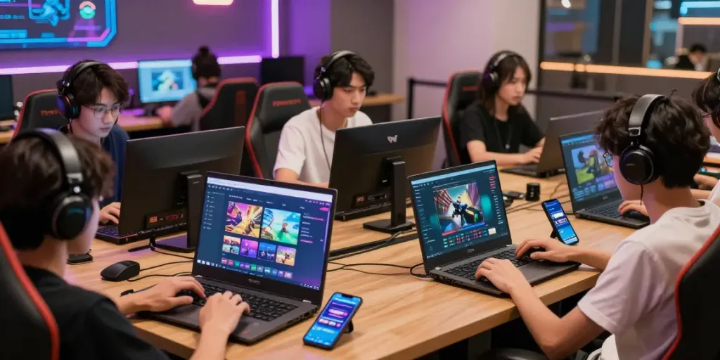 Dynamic gaming scene illustrating users engaged on NBET platform for online betting and entertainment.