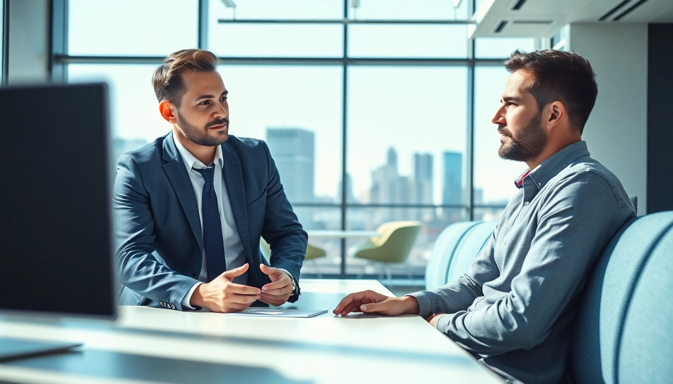 Headhunter Ingenieure meets with an engineer in a modern office setting