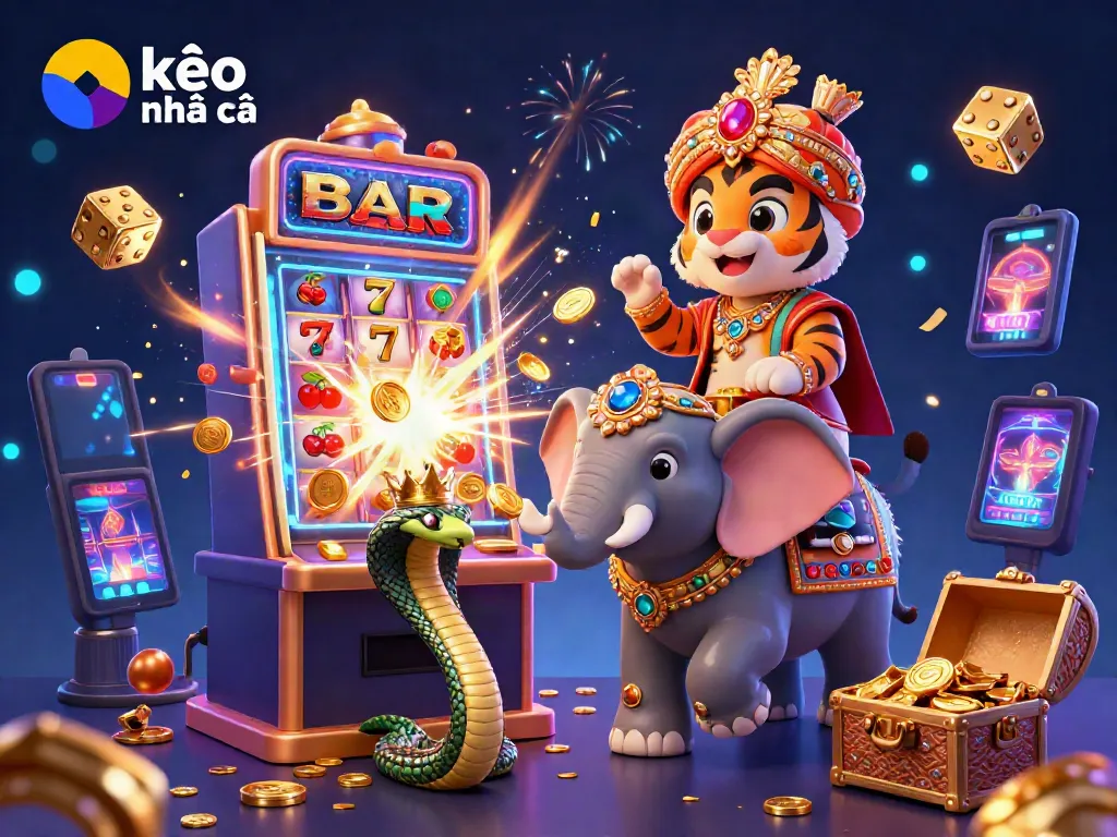Experience the thrilling world of kèo nhà cái with an ultra-detailed 3D casino illustration featuring dynamic characters and vibrant game elements.