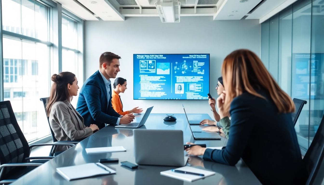 Headhunter IT interviewing candidates in a modern office setting with bright lighting.