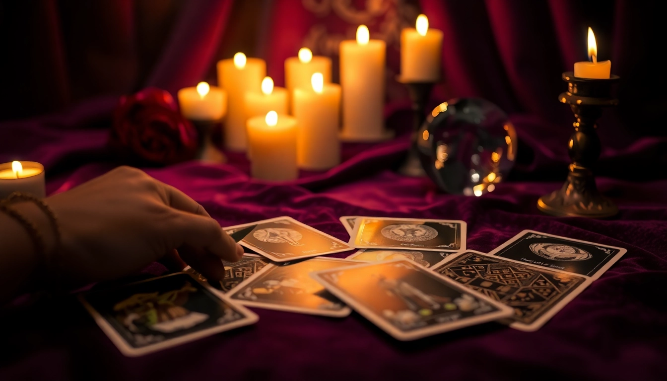Erfahre die tarotkarten bedeutung durch eine persönliche Tarot-Lesung in einem mystischen Setting.