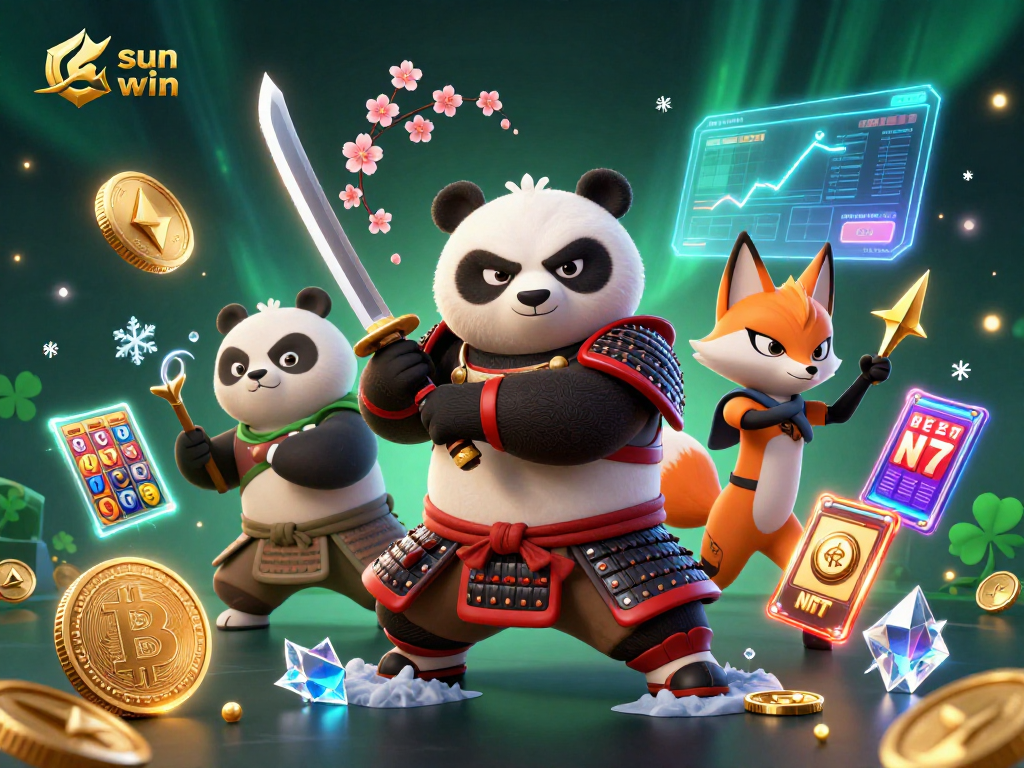 Experience exciting gameplay with sun win as a fierce panda samurai and ninja fox conquer the casino scene.