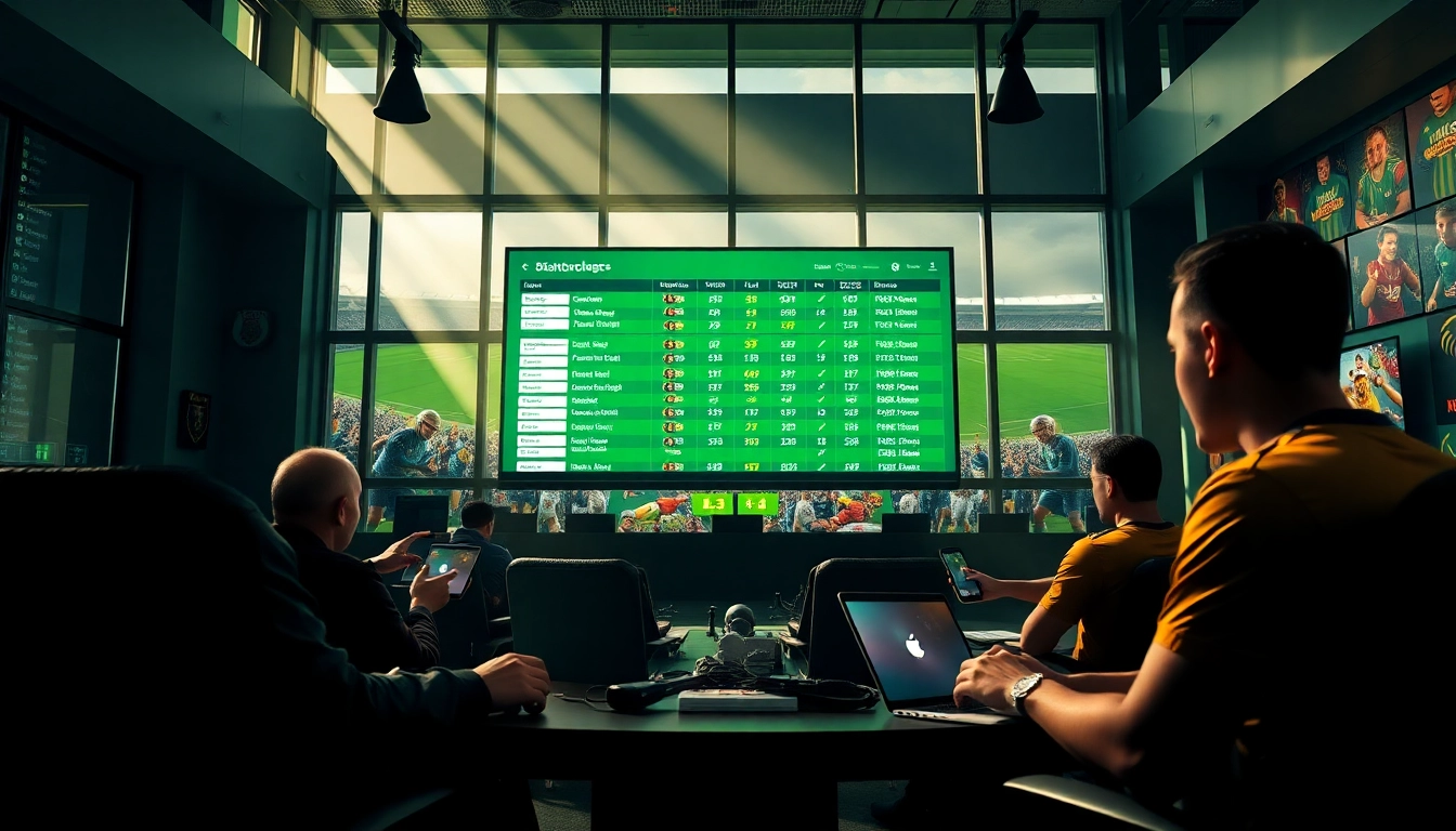 High-energy scene of trang cá cược bóng đá in a modern gaming environment with live betting odds displayed.