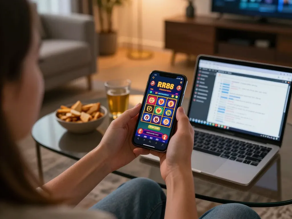 Experience thrilling gameplay on the RR88 app while enjoying a cozy gaming night at home