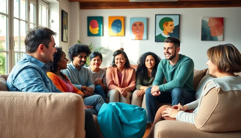 Promote mental health awareness in a cozy group discussion setting with diverse individuals.