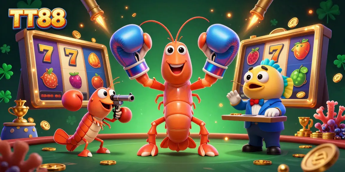 Engage with TT88 through a vibrant casino scene showcasing dynamic slot elements and iridescent characters.