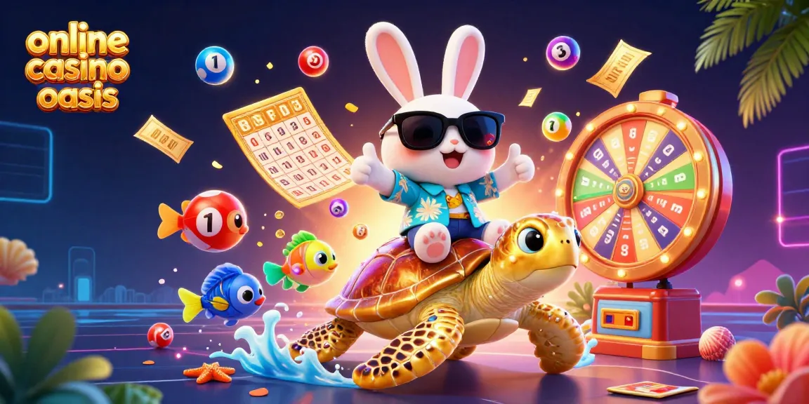Experience the thrill of online casino ohne oasis with colorful casino elements including a lucky rabbit and golden turtle.