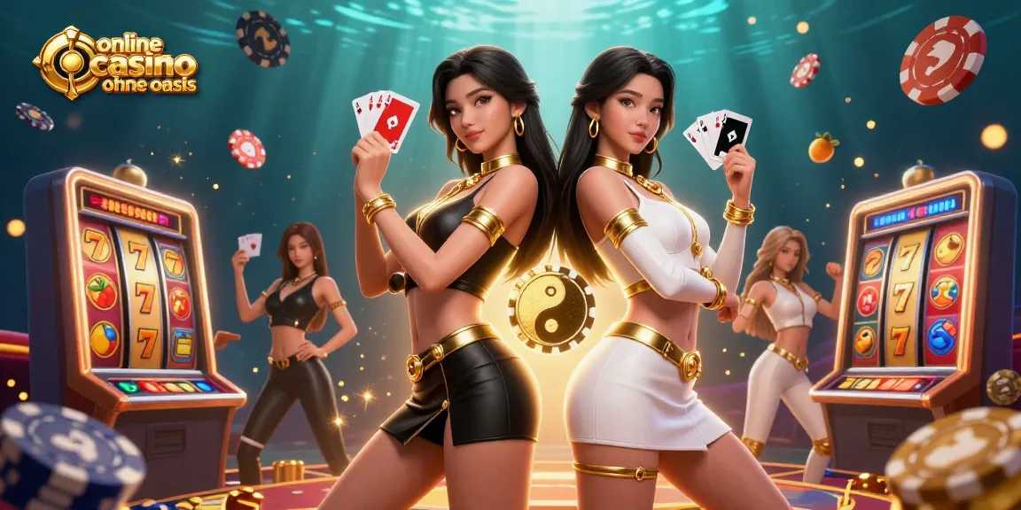 Experience the excitement of online casino ohne oasis with twin Asian women showcasing vibrant casino elements.