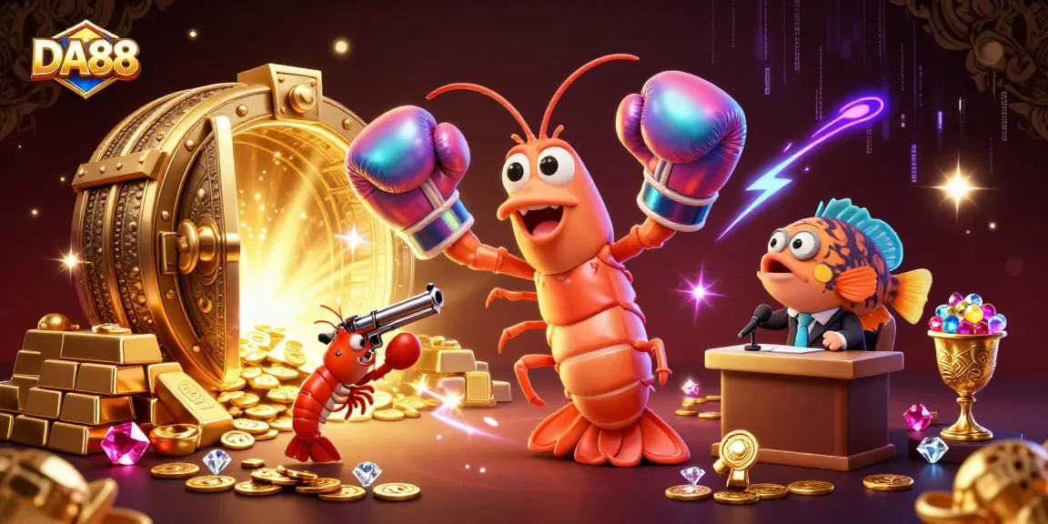 Experience thrilling winnings with DA88 as vibrant mantis shrimp showcase a dynamic casino adventure.