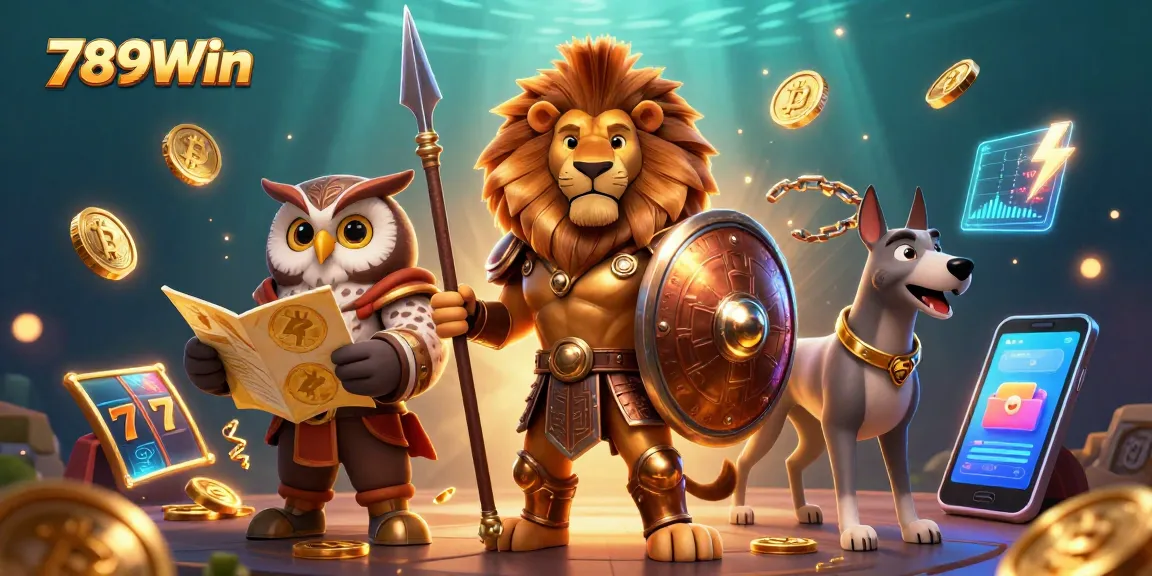Experience the excitement of 789Win with this dynamic casino-themed illustration featuring a Spartan lion and gaming elements.