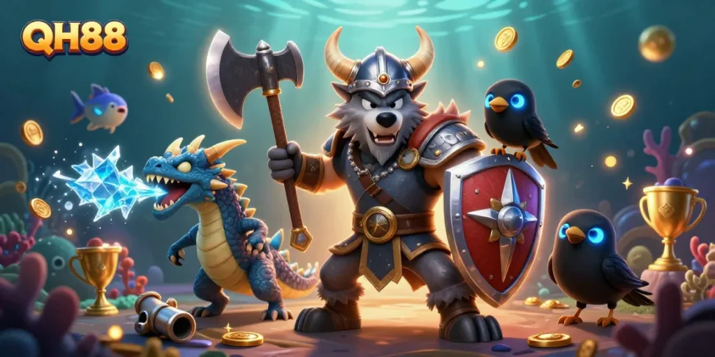 Experience high-stakes underwater adventures with QH88's animated characters and dynamic game elements.